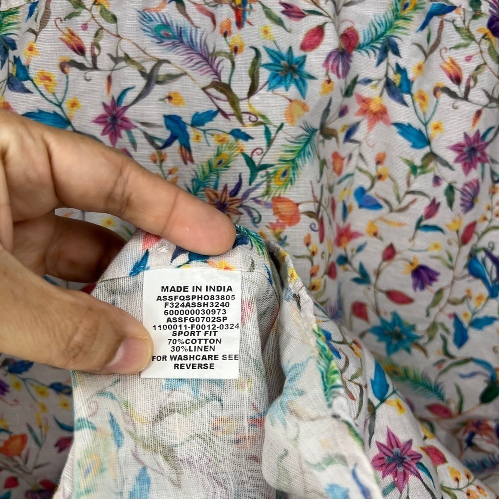 Allen Solly Button Down Linen Cotton Multi Color floral & Bird 39 - Picture 4 of 8